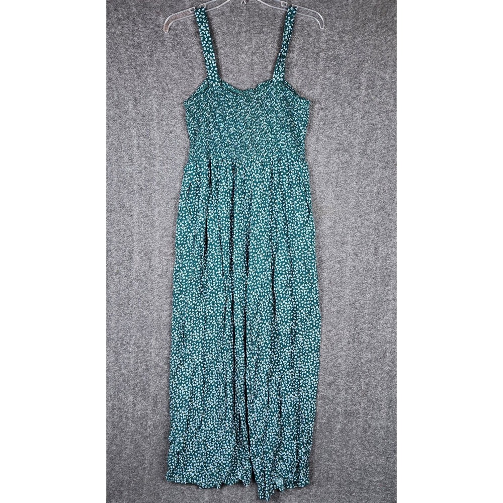 Dokotoo Jumpsuit Womens L Floral Green Smocked Wide Leg Viscose EUC